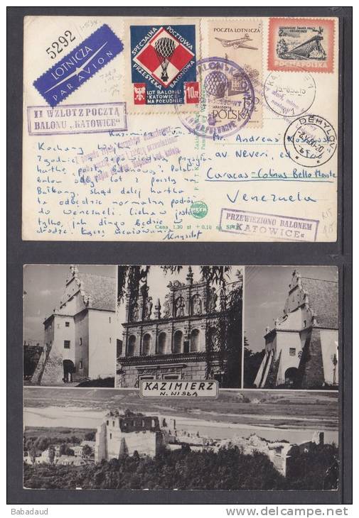 POLAND: KATOWICE 1959, DEHYLOV  1960,Balloon Post KAZIMIREZ To Venezuela - Balloons