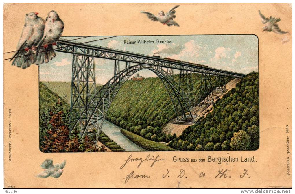 Gruss Aus Dem Bergischen Land, Kaiser Wilhelm Brucke. Train On Bridge, PU 1904 (2 Scans) - Other & Unclassified