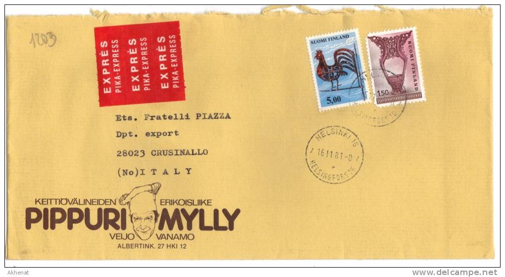 TZ1203 - FINLANDIA , Lettera Commerciale ESPRESSO Per L' Italia. 16/11/1981 - Lettres & Documents