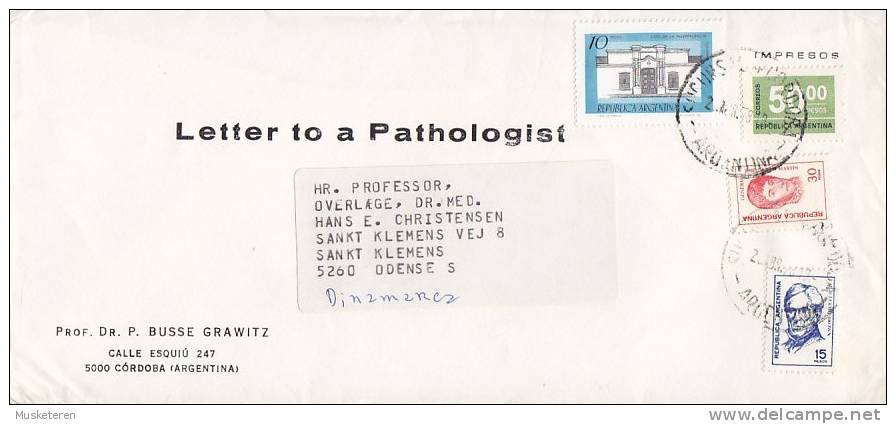 ## Argentina Impresos CORDOBA 1978 Mult Franked Cover Letra To ODENSE Denmark ´ Letter To A Pathologist ´ - Cartas & Documentos