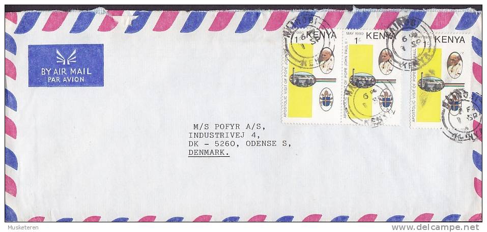 Kenya Airmail Par Avion NAIROBI 1980 Cover Brief To ODENSE Denmark Visit Of Pope Pabst John Paul II. - Kenia (1963-...)