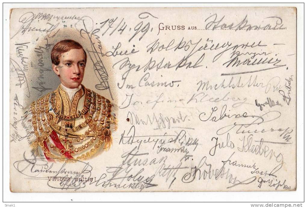 ROYAL FAMILIES LITHOGRAPHY "VIRIBUS UNITIS!" OLD POSTCARD 1899. - Royal Families