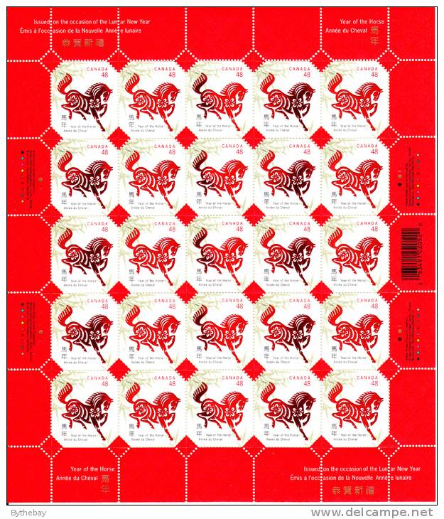 Canada MNH Scott #1933 Complete Sheet Of 25 48c Horse, Chinese Symbol - Year Of The Horse Lunar New Year - Full Sheets & Multiples