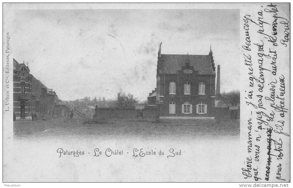 PATURAGES - Le Châlet - L'Ecole Du Sud - Superbe Carte Circulée 1901 - Colfontaine