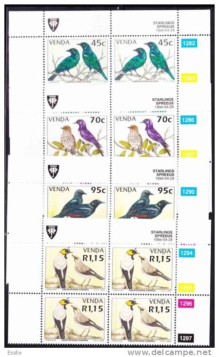Venda - 1994 - Starlings (Birds) - Full Set Of Control Blocks - Venda
