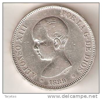 MONEDA  DE PLATA DE ESPAÑA DE 5 PTAS DEL AÑO 1889 ALFONSO XIII (COIN) SILVER-ARGENT - Premières Frappes