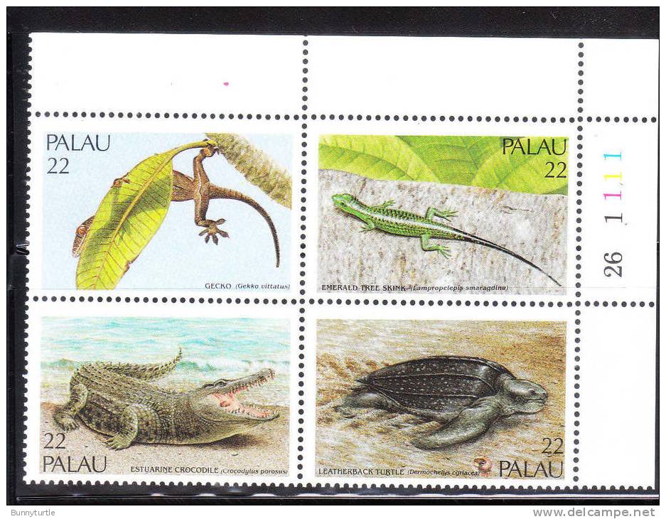 Palau 1986 Reptiles Gecko Skink Crocodile Turtle Blk Of 4 MNH - Palau