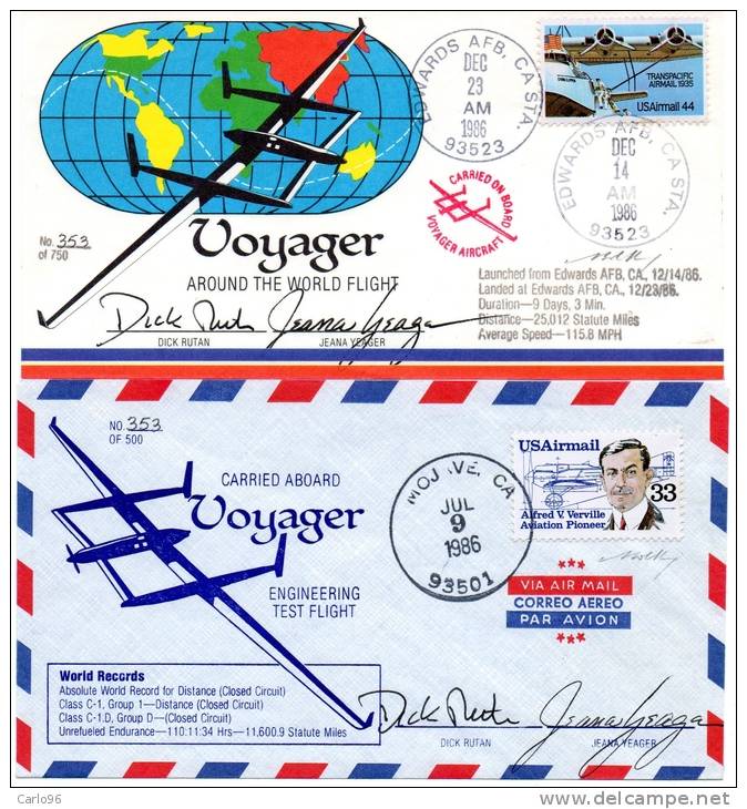 1986 USA VOYAGER FLIGHT COVERS GIRO INTORNO AL MONDO  BOLAFFI - Stati Uniti