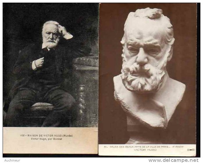 Victor Hugo X 19 Cpa Différentes (buste, Monument, Gravure, écrits) Dont Relief Argenté Et Fleurs Séchées - Ecrivains