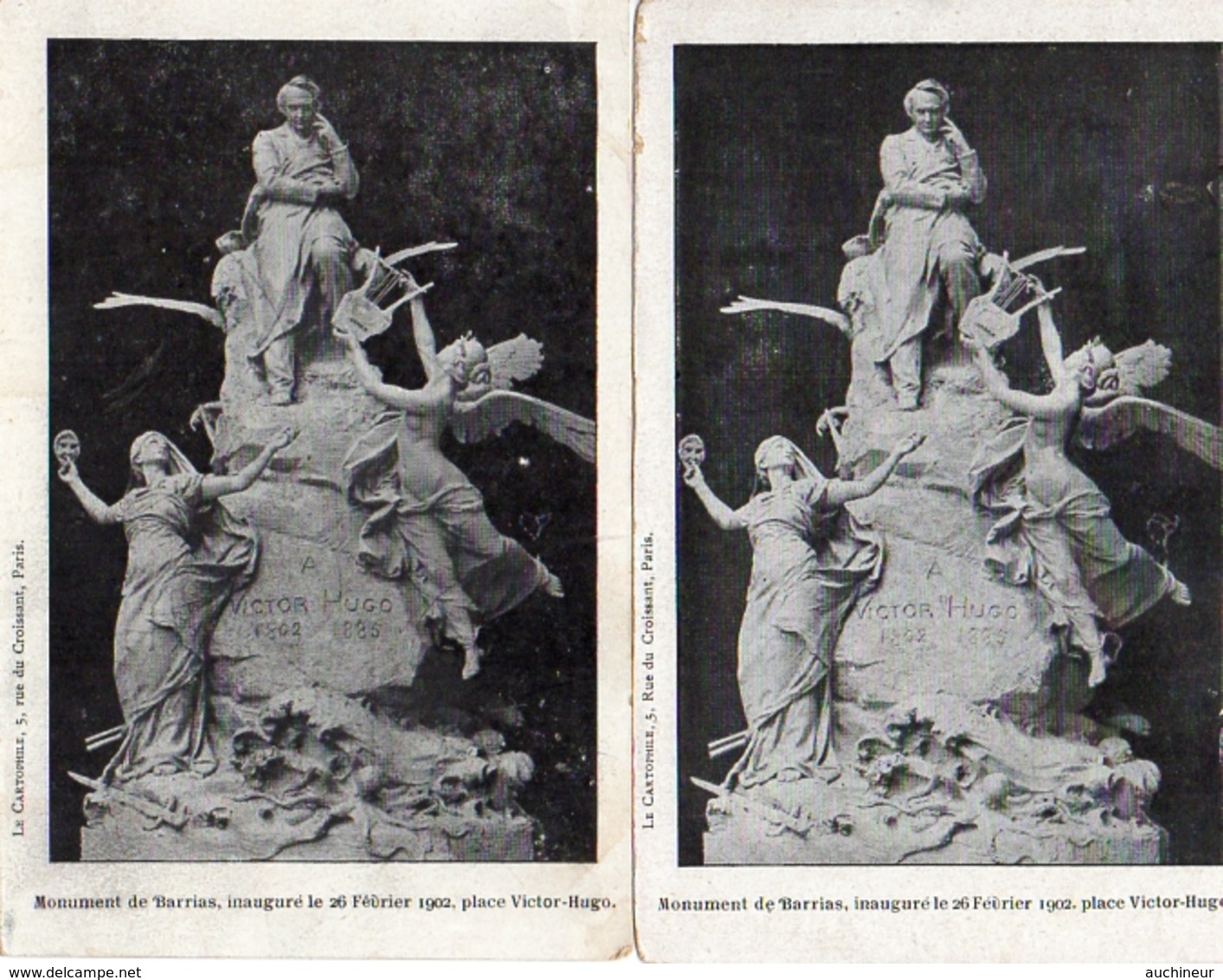 Victor Hugo x 19 cpa différentes (buste, monument, gravure, écrits) dont relief argenté et fleurs séchées