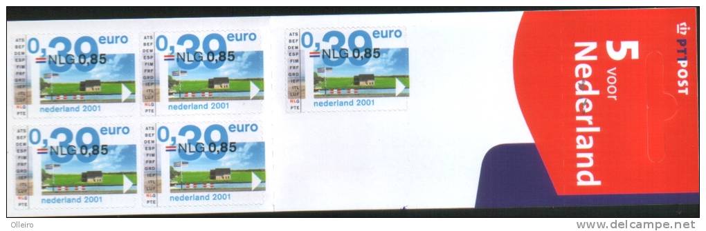 Olanda Pays-Bas Nederland  2001 Carnet Con 5 Francobolli Per Introduzione Euro Con Doppio Valore Euro-fiorino  ** MNH - Carnets Et Roulettes