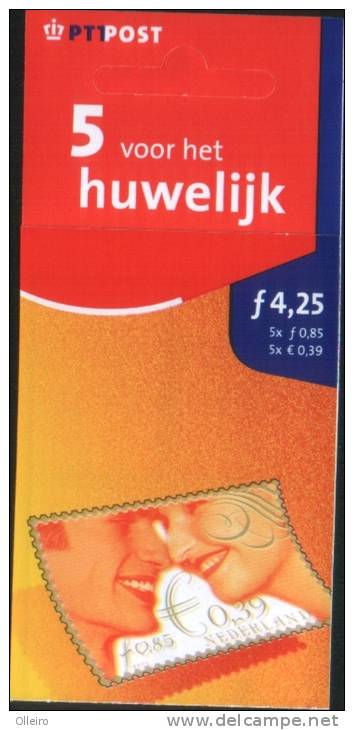 Olanda Pays-Bas Nederland  2001 Carnet Con 5  Francobolli Con Tema Matrimoni  Valori In Fiorini E In Euro ** MNH - Carnets Et Roulettes