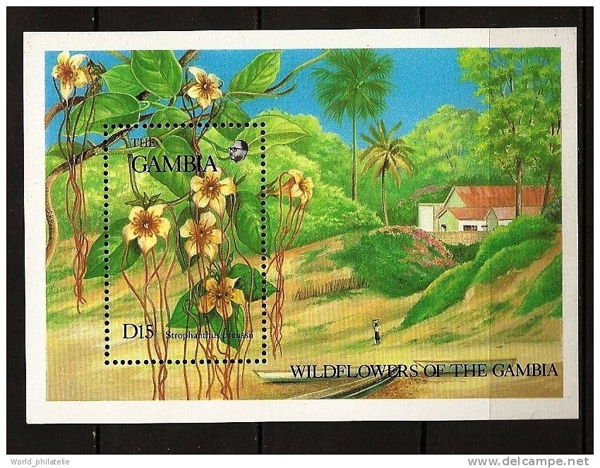 Gambie Gambia 1987 N° BF 36 ** Fleurs Sauvages, Réserve D´Abuko, Strophantus Preussii, Arbre, Porteuse D´eau, Village - Gambie (1965-...)