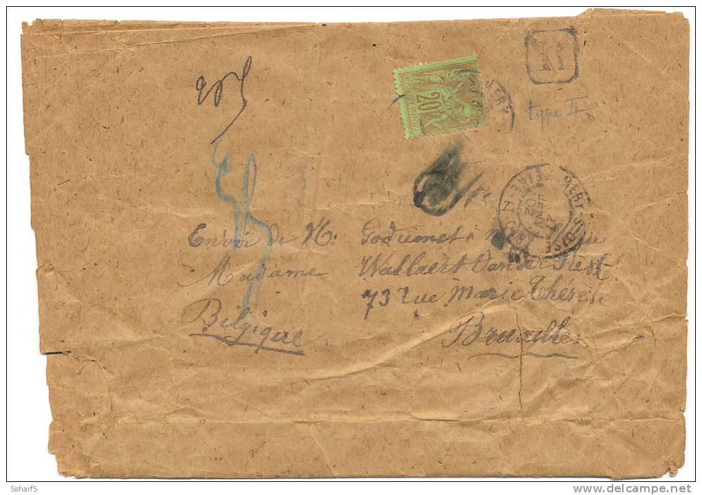 Lettre Lourde Vers Bruxelles 1902 Affranchie 20 + 10 + 10 Paix Et Commerce Annotations Et Marque "R" 1902 - Storia Postale