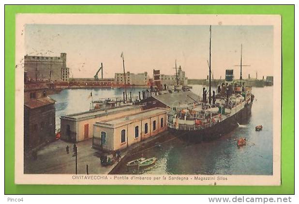 CIVITAVECCHIA PONTILE D'IMBARCO PER LA SARDEGNA CARTOLINA FORMATO PICCOLO VIAGGIATA NEL 1930 - Civitavecchia