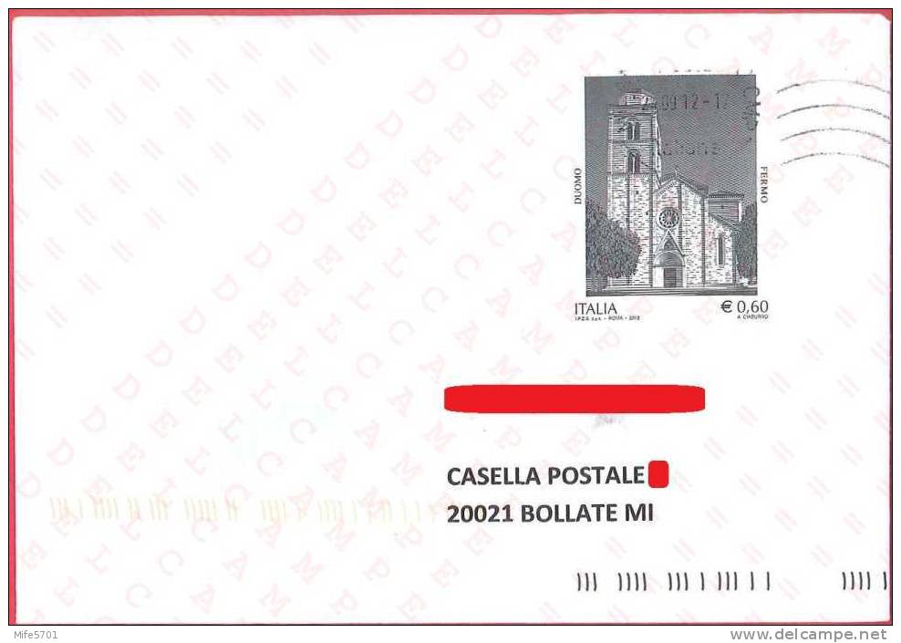 Francobollo: DUOMO FERMO - 2012 - EUEO 0,60 - SASSONE 3339 - SPEDITO A CASELLA POSTALE - 2011-20: Storia Postale