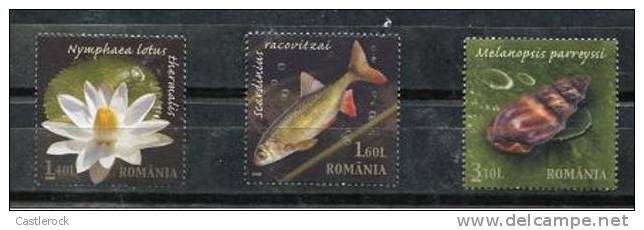 O) 2012 ROMANIA,LOTUS FLOWER,FISH SNAIL,SET,MNH - Collections