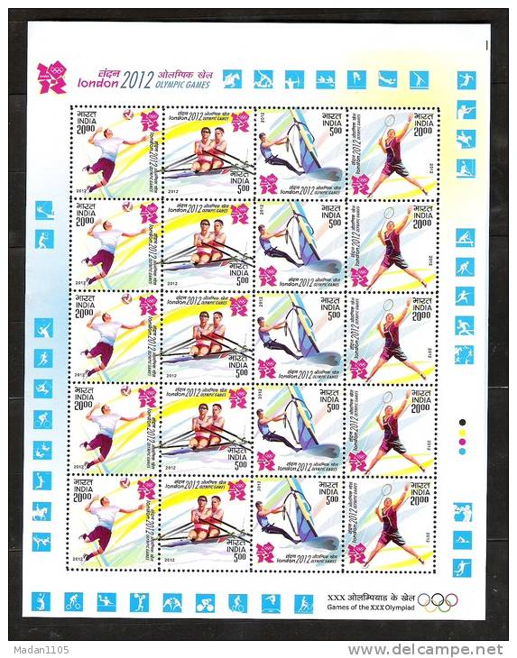 INDIA 2012  Olympic Games , Olympics,Mixed Sheetlet Of 5 Se-tenant Sets., MNH(**) - Unused Stamps