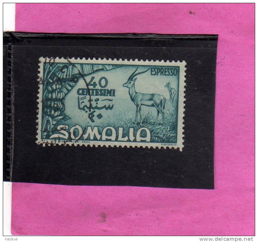 SOMALIA AFIS 1950 AFRICAN SUBJECTS SOGGETTI AFRICANI ESPRESSO SPECIAL DELIVERY CENT. 40c USATO USED OBLITERE' - Somalia (AFIS)