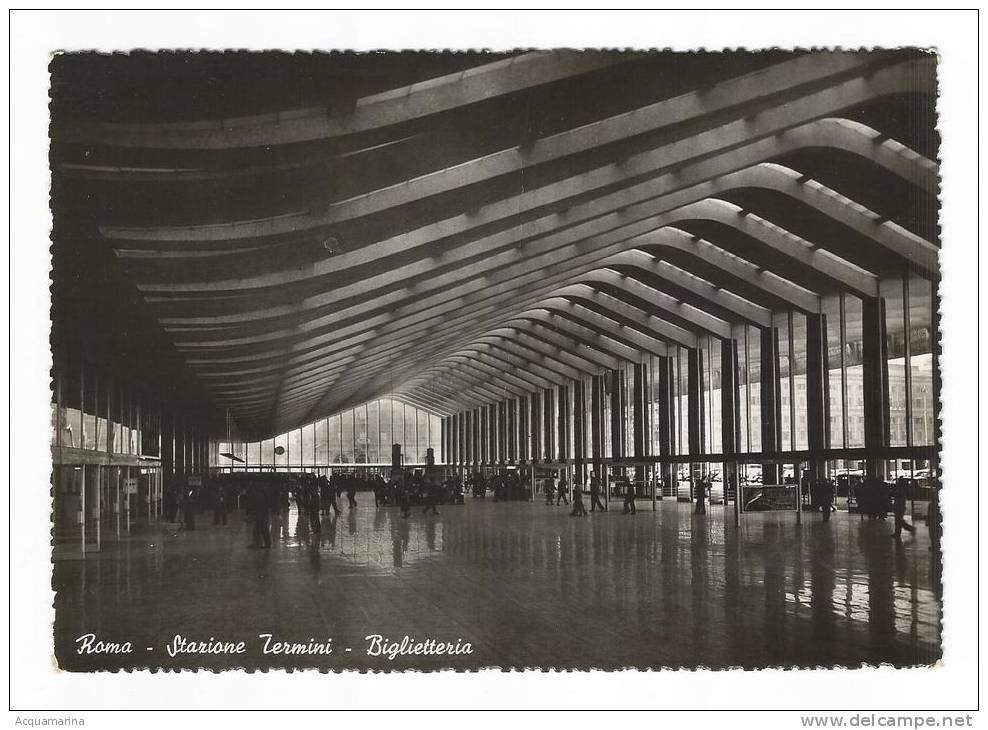 ROMA - Stazione Termini - Biglietteria - Cartolina FG BN V 1953 PIEGA - Stazione Termini