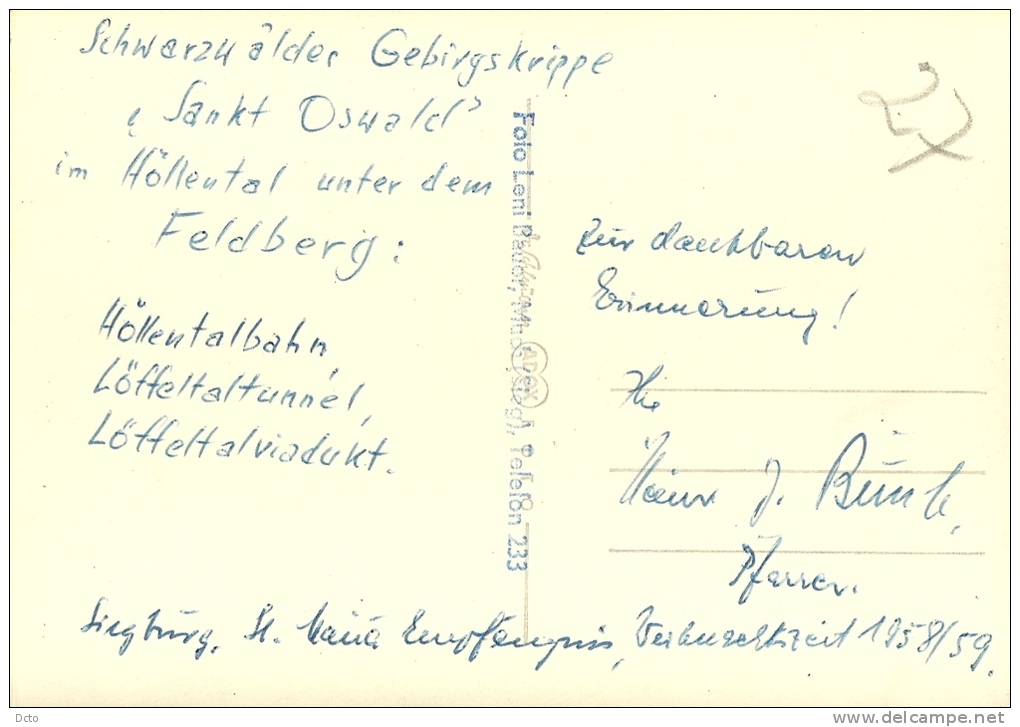Carte-photo : Foto Leni Bauer, Much (Sieg) :Schwarzhalder-Gebirgskrippe Sankt Oswald Im Höllental... 1958/59 - Autres & Non Classés
