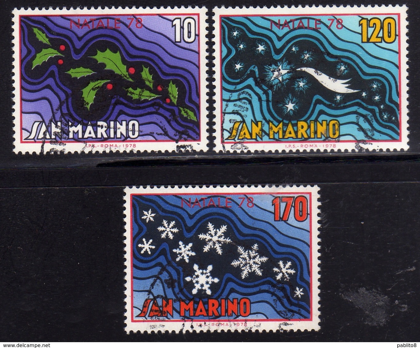 REPUBBLICA DI SAN MARINO 1978 NATALE CHRISTMAS NOEL WEIHNACHTEN NAVIDAD SERIE COMPLETA COMPLETE SET USATA USED OBLITERE' - Usados