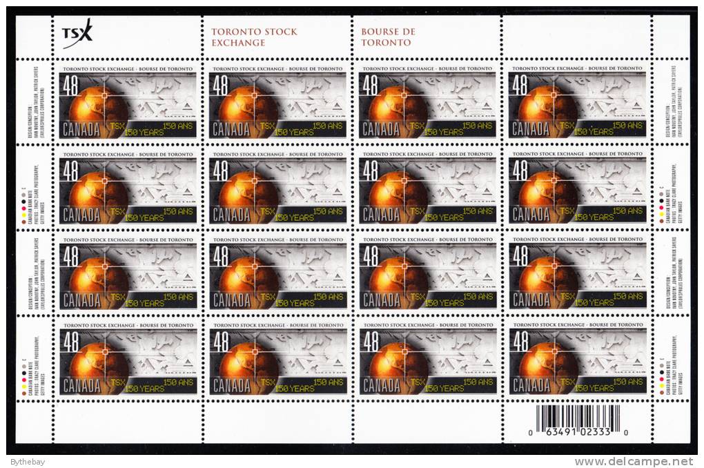 Canada MNH Scott #1962 Complete Sheet Of 16 48c Toronto Stock Exchange 150th Anniversary - Full Sheets & Multiples