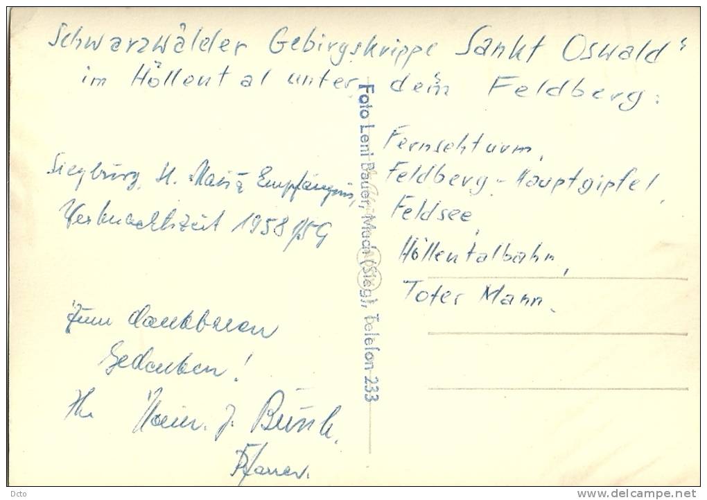 Carte-photo : Foto Leni Bauer, Much (Sieg): Schwarzwälder Gebirgskrippe Sankt Oswald Im Hollantal... 1958/59 (cf Scan) - Autres & Non Classés