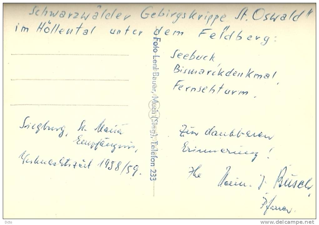 Carte-photo : Foto Leni Bauer, Much (Sieg): Schwarzwälder Gebirgskrippe Sankt Oswald Im Hollantal... 1958/59 (cf Scan) - Autres & Non Classés