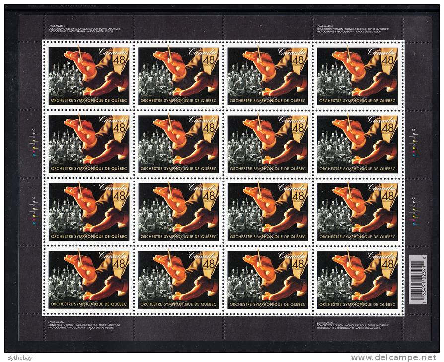 Canada MNH Scott #1968 Complete Sheet Of 16 48c Conductor's Hands, String Section - Quebec Symphony Orchestra - Feuilles Complètes Et Multiples