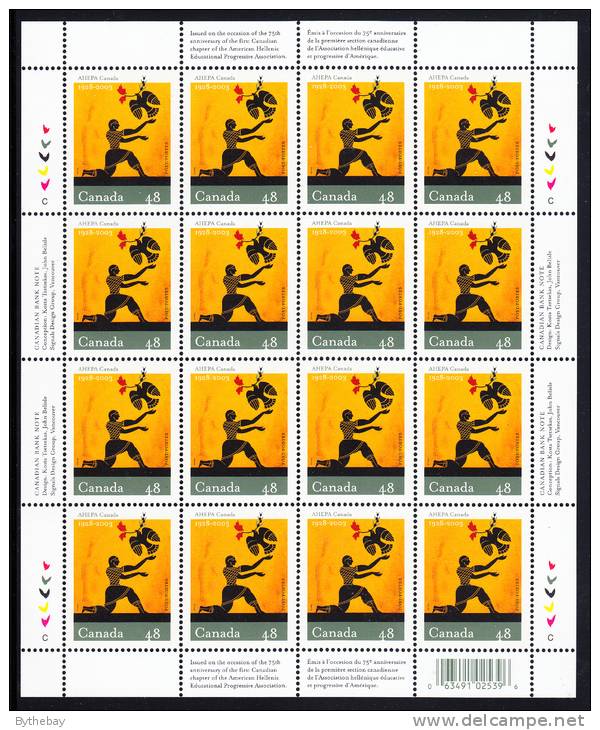 Canada MNH Scott #1985 Complete Sheet Of 16 48c American Hellenic Educational Progressive Ass'n In Canada - Ganze Bögen