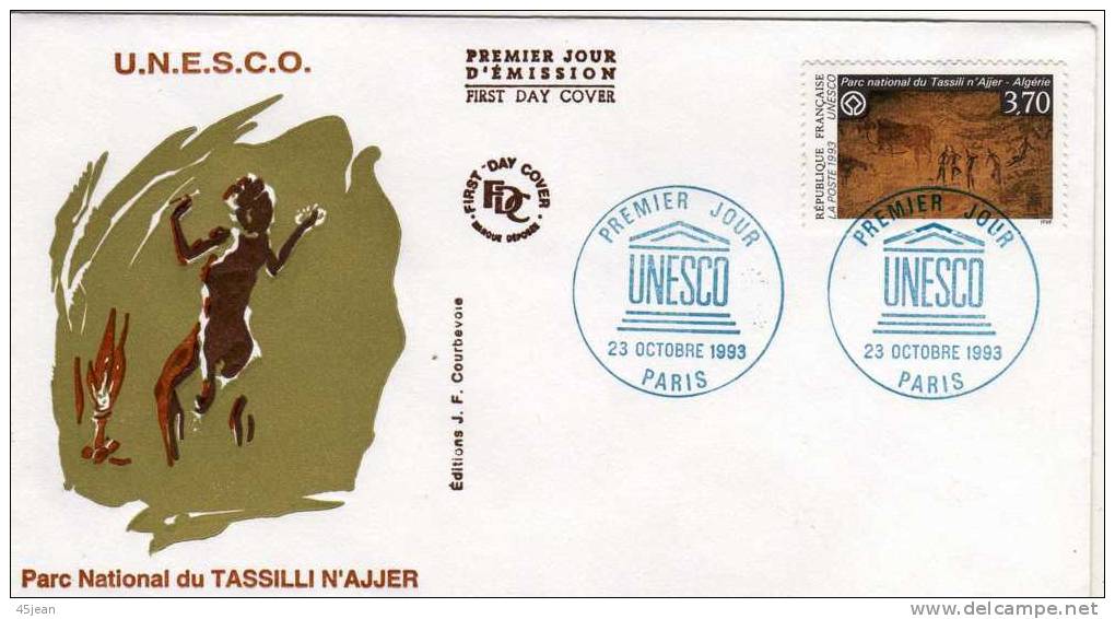 France: UNESCO 1993 Belle Fdc "parc National Du Tassilli N'Ajjer En Algérie  Fresques Préhistoriques - Vor- Und Frühgeschichte