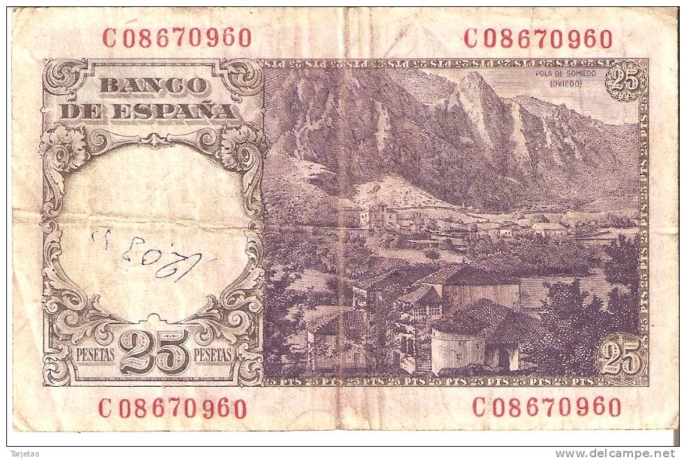 BILLETE DE ESPAÑA DE 25 PTAS DEL 19/02/1946 SERIE C  CALIDAD RC (BANKNOTE) - 25 Pesetas