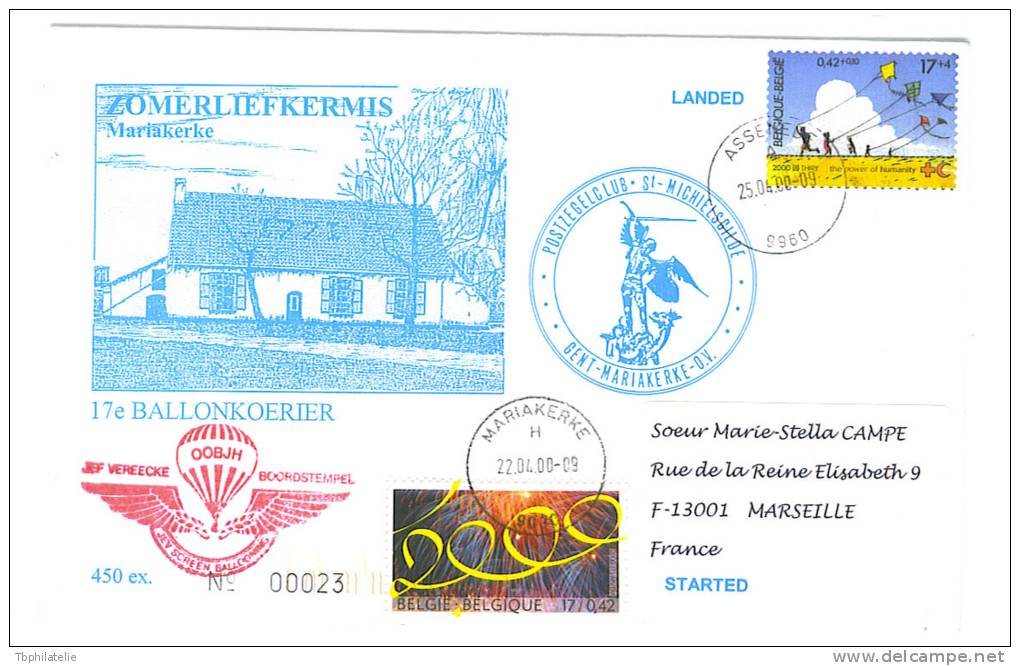 VEND 17e BALLONKOERIER , 2000 , N° 23 / 450 EX + N° 2878-2895 ( COB ) - Lettres & Documents