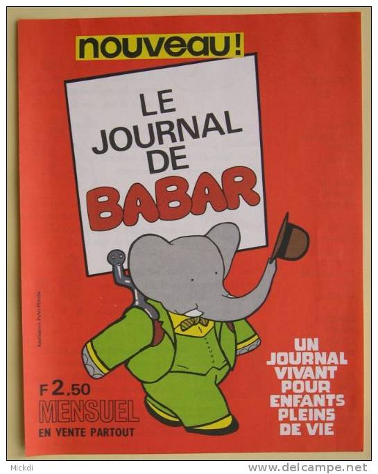 LE JOURNAL DE BABAR - ELEPHANT - PUBLICITE POUR ACHAT DU MENSUEL - Affiches & Offsets