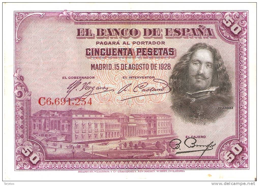 BILLETE DE ESPAÑA DE 50 PTAS DEL AÑO 1928 CALIDAD EBC  SERIE C - 50 Peseten