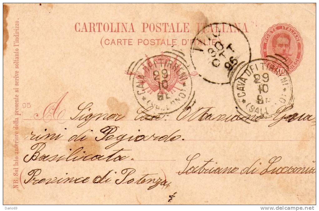 1895  CARTOLINA   CON ANNULLO CAVA DEI TIRRENI SALERNO + VITO - Interi Postali