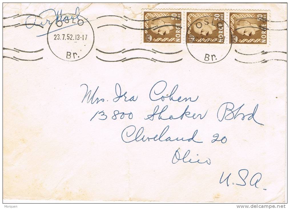12926. Carta Aerea OSLO (Noruega) 1952 A Estados Unidos - Lettres & Documents