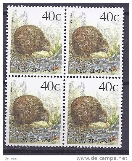 NewZealand1988: Michel1051mnh** KIWIS Block Of 4 - Kiwi's