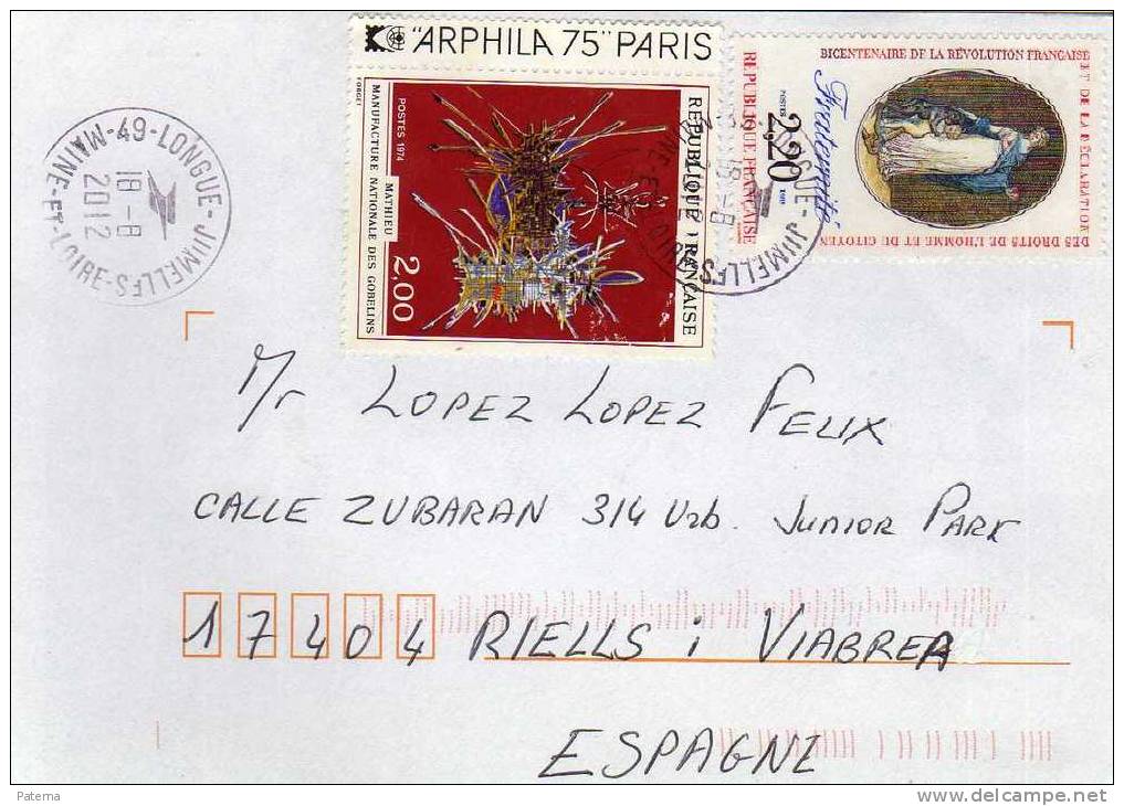 Carta  Longue-Jimelles , Arphila75 , Paris,Francia 2012 , - Covers & Documents