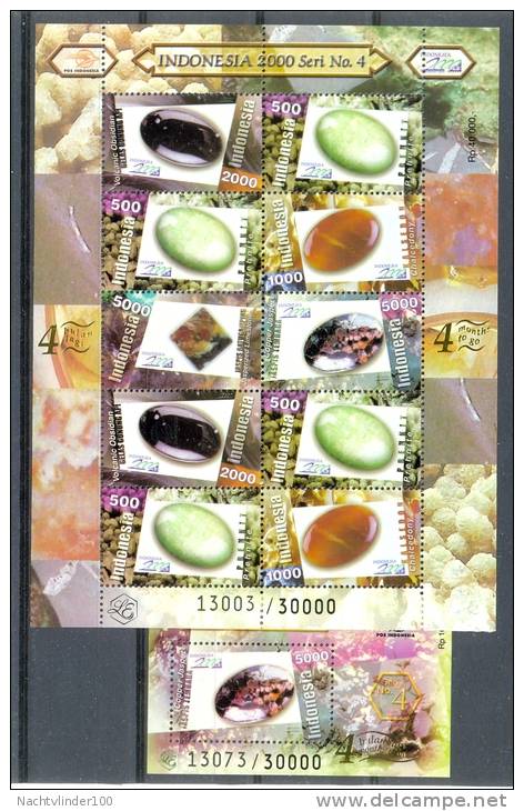 MifMS8Tb MINERALEN GEMSTONES MINERALIEN UND GESTEINE MINÉRAUX Numbered ** OPDRUK OVERPRINT ** INDONESIA 2000 PF/MNH - Minerals