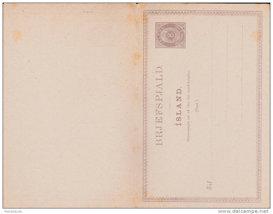 ISLANDE - CARTE POSTALE ENTIER Avec REPONSE - NEUVE - Postal Stationery