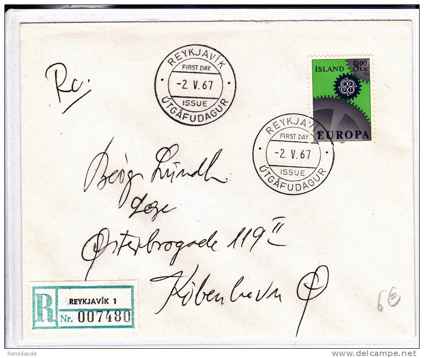 ISLANDE - 1967 - ENVELOPPE FDC RECOMMANDEE De REYKJAVIK - EUROPA - Cartas & Documentos