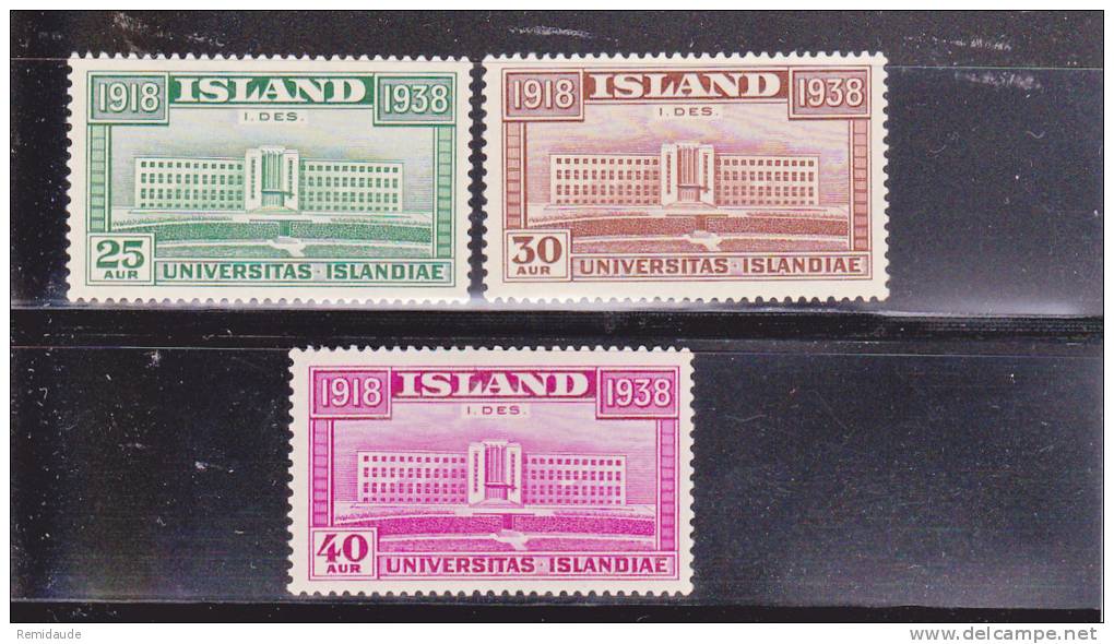 ISLANDE - 1938 - YVERT N°168/170 * - CHARNIERES LEGERES - Nuevos