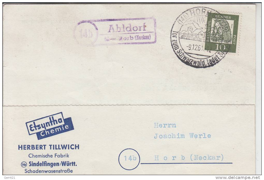 7240 HORB - AHLDORF, Postgeschichte, Landpoststempel "Ahldorf über Horb"  1961 - Horb