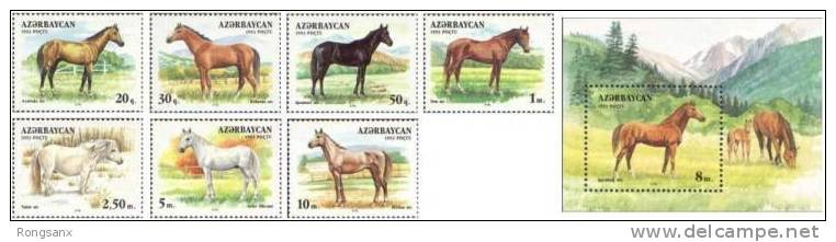 1993 AZERBAIJAN HORSES 7V+MS - Azerbaiján