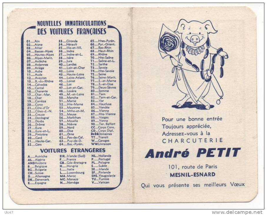 - Calendrier 1965 - Charcuterie André PETIT à MESNIL-ESNARD - - Petit Format : 1961-70