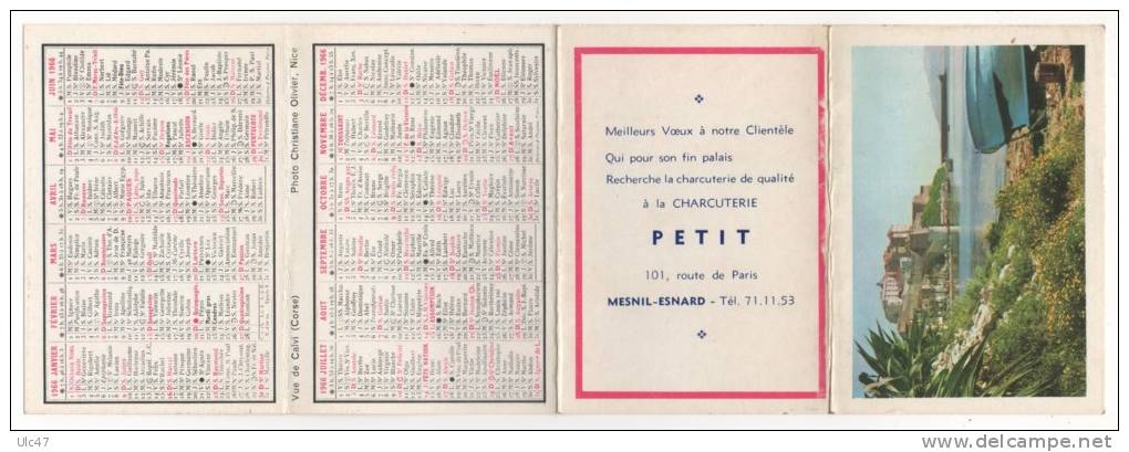 - Calendrier 1966 - Charcuterie  PETIT à MESNIL-ESNARD - Scan Verso - - Kleinformat : 1961-70