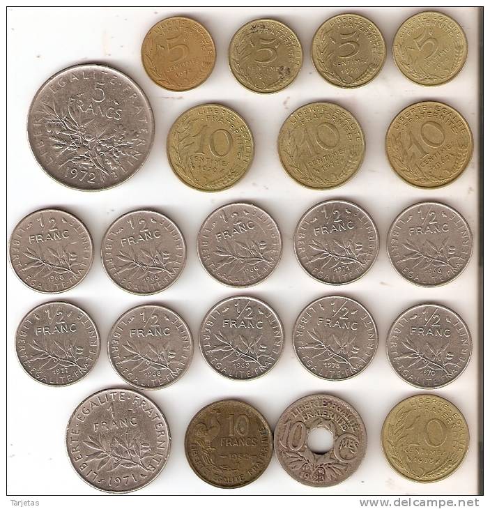 LOTE DE 22 MONEDAS FRANCESAS CASI TODAS DIFERENTES AÑOS SÓLO 3,20 EUROS (COIN) - Collections