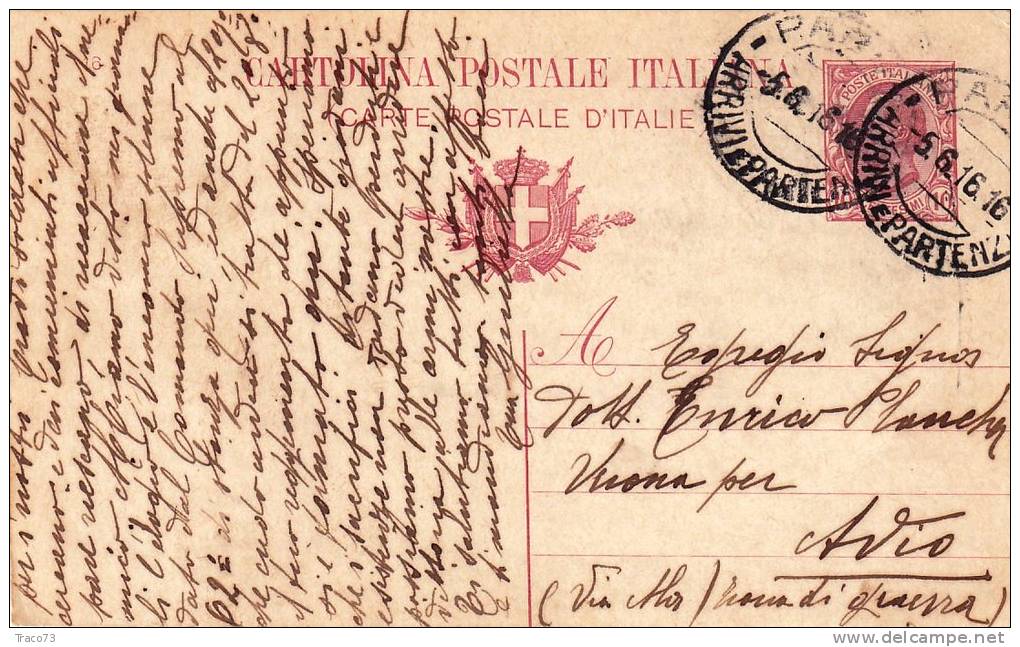 INTERO POSTALE  5.6.1916  Per   AVIO (Zona Di Guerra) - Card _ Cartolina Da Centesimi 10 - Storia Postale